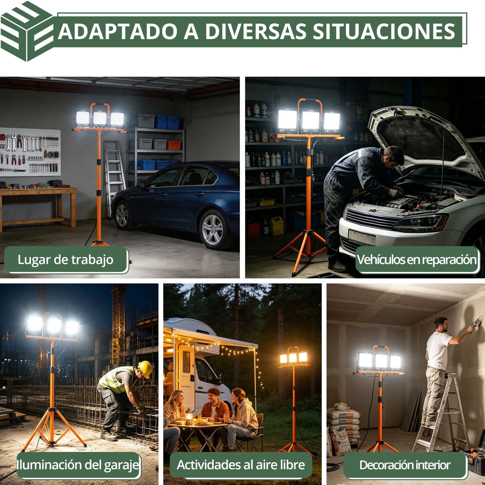 EYPINS 3×100W Foco LED de Trabajo con Trípode Telescópico 1.65m 28500LM | IP66 Impermeable, 3 Temperaturas de Color(3000K/5000K/6500K),5m Cable,Rotación 360°, Construcción Taller Reparaciones Jardin