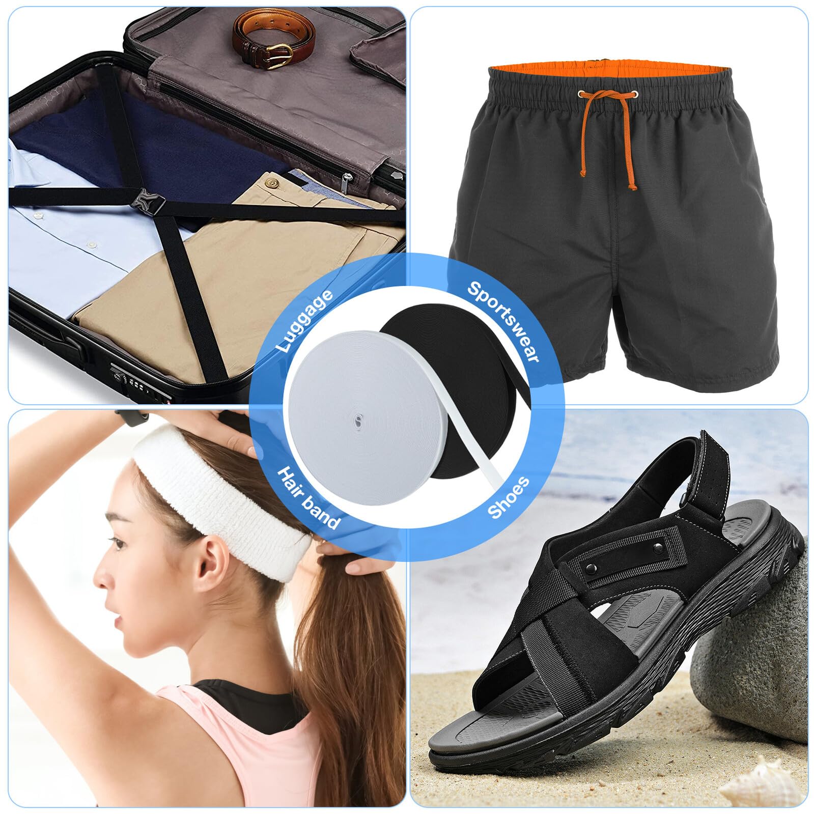 2 Rollen Elastisches Gummiband Breit Schwarz Weiß Dehnbares Nähband für Hosengummi DIY Robustes Stretchband zum Nähen von Damenhosen Sweatpants Handarbeiten