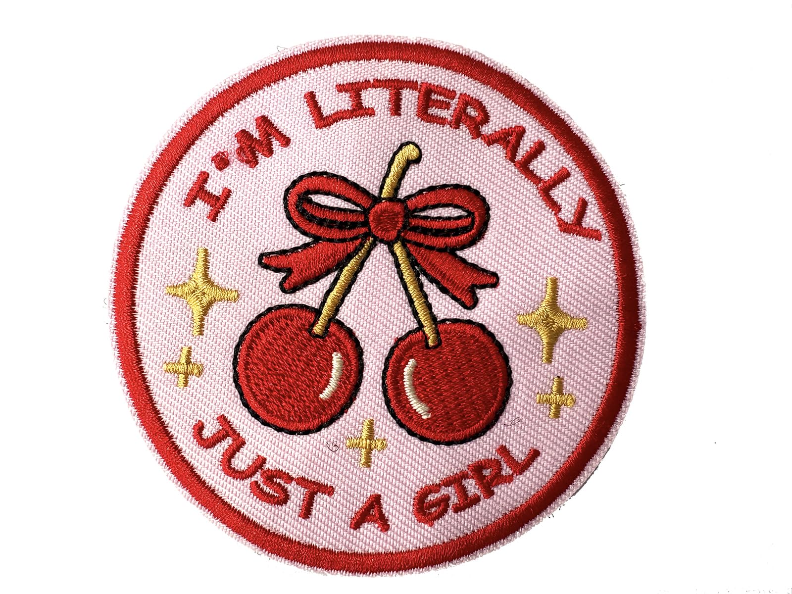I'm Literally Just A Girl Embroidered Patch - Hook and Loop Pink Cherry Bow Funny Morale Military Badge for Army Backpack Bag Vest Clothes Gym Tactical Gear Meme Cool Emblem DIY Girly Gifts