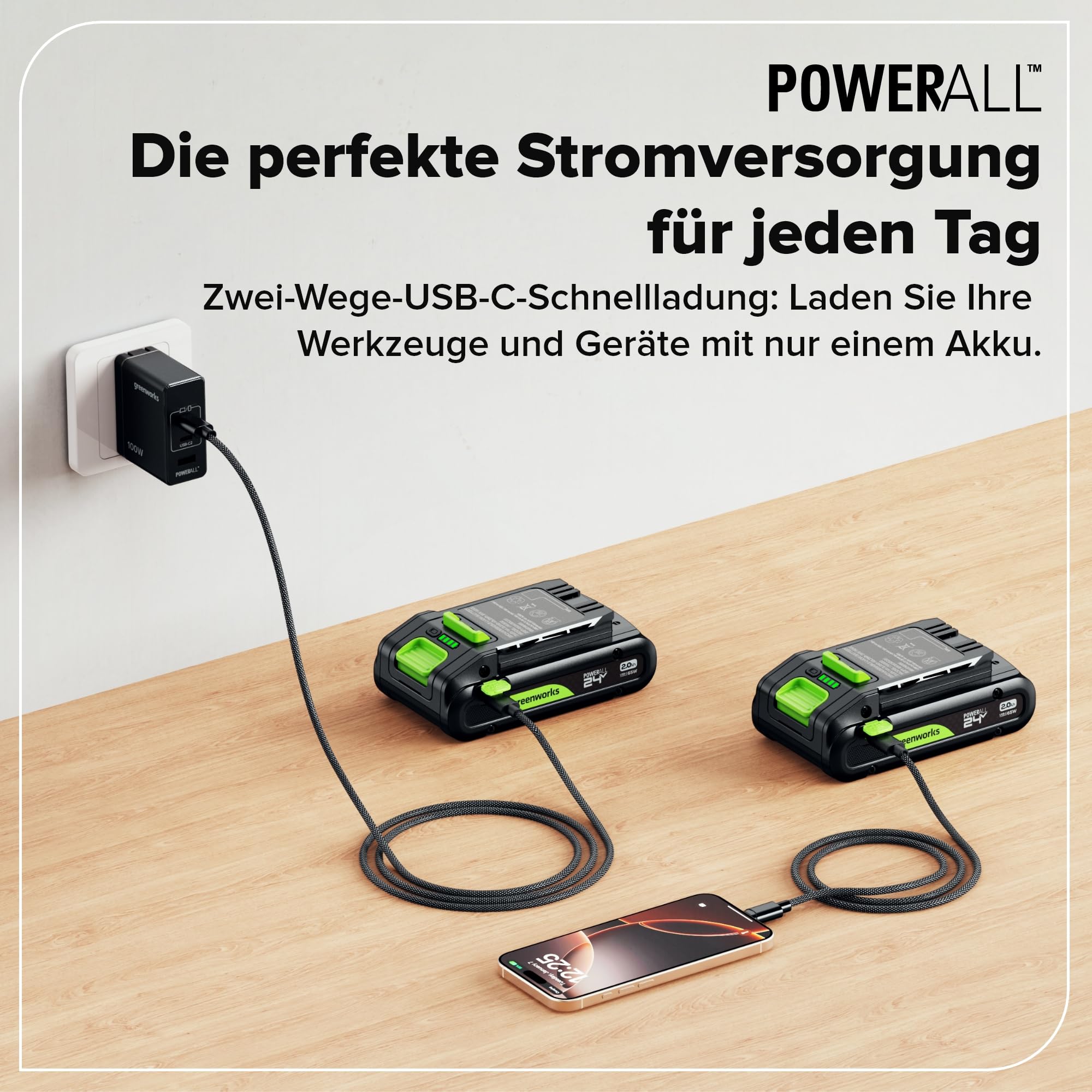 Greenworks TwinPack 24V 2Ah Akku High Power USB-C (Li-Ion 24V 2,0 Ah wiederaufladbarer leistungsstarker Akku passend für alle 200+ Greenworks 24V Geräte), 2 Jahre Garantie - K2D4NNA