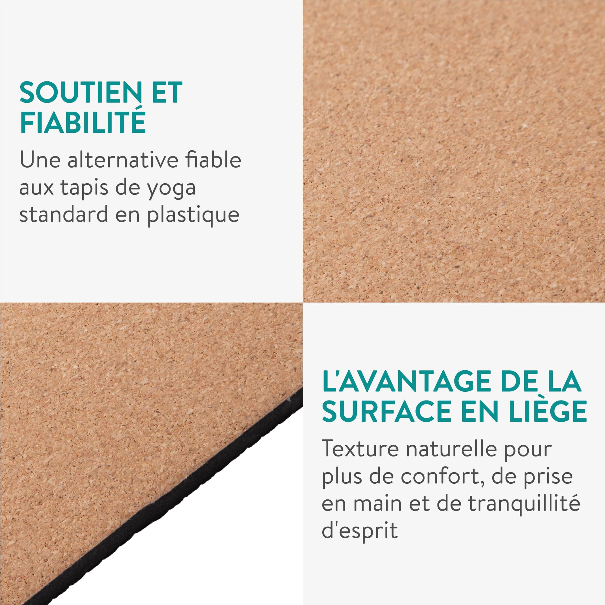 Navaris Tapis de Yoga - Tapis en Liege Véritable - Option Ecologique et Durable - Utilisation Seul ou en Supplément de votre Tapis Habituel - Facile à Transporter - Design Bohème