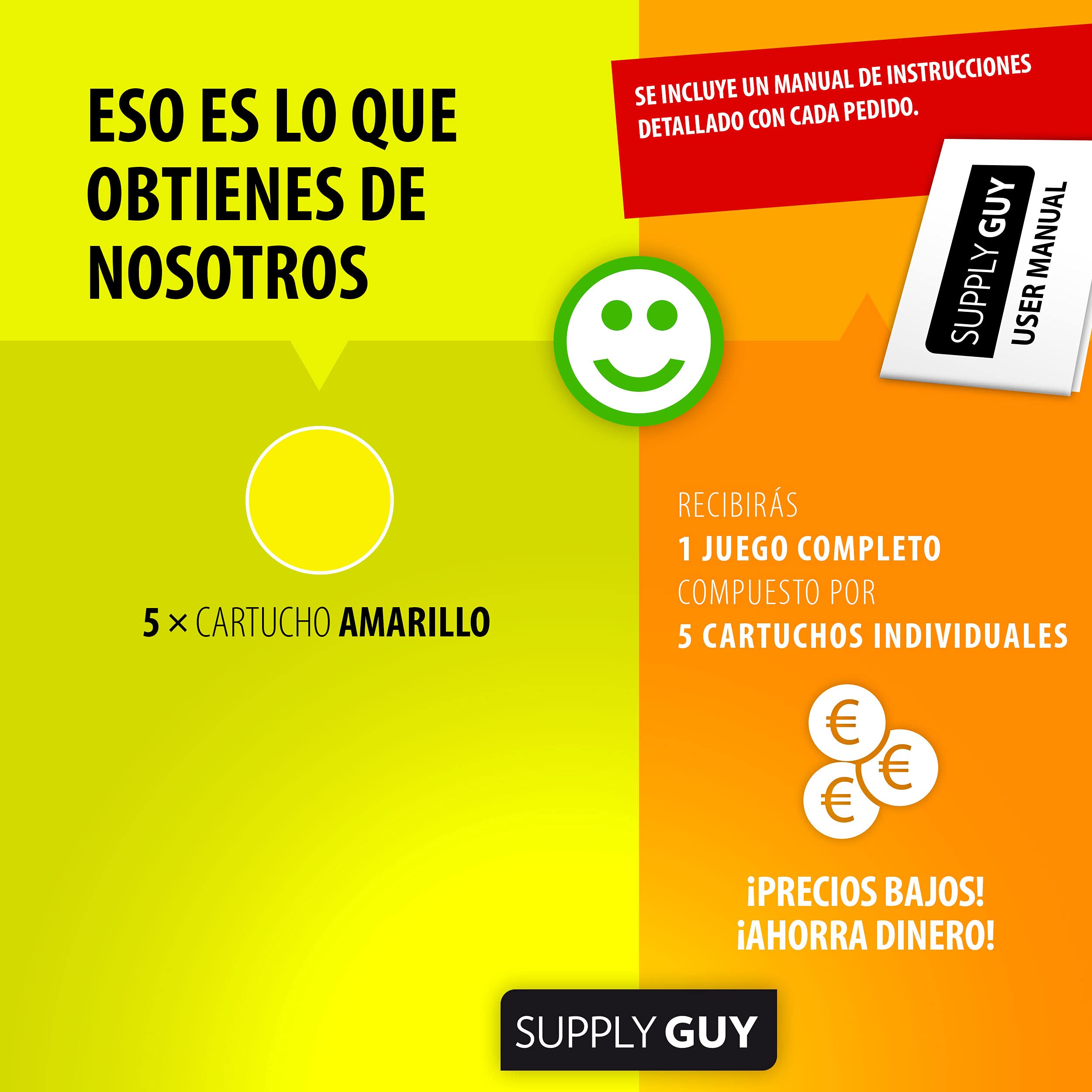 Supply Guy 5 Cartuchos De Tinta Con Viruta Compatible Con Canon CLI-571 Amarillo Para Pixma MG5750 MG5751 MG6850 MG7750 TS5050 TS5055 TS6050 TS8050 TS9050 TS9055 Y Más (Ver Página Del Producto