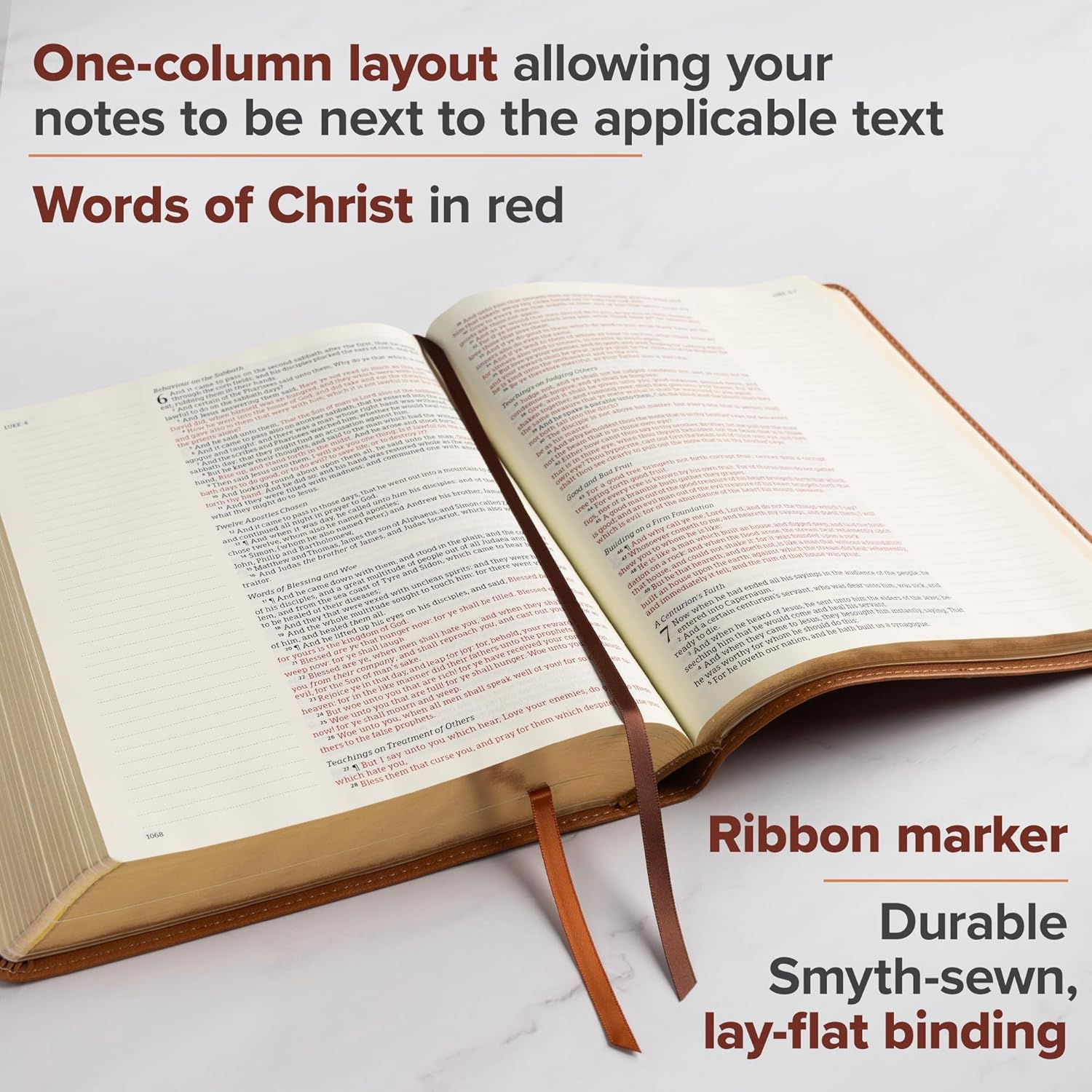 KJV Notetaking Bible, Large Print Edition, Camel LeatherTouch, KJV Holy Bible, Red Letter, Wide Margins, Journaling Space, Single-Column, Reading Plan, Easy-to-Read Bible MCM Type - Image 5