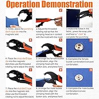 Vista 13 de NVAAV Juego de 60 herramientas de cierre a presión, botones de metal de 0.59 pulgadas + alicates resistentes para cuero, broches de cubierta