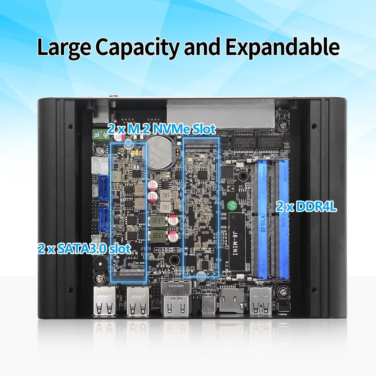 Mini PC, Firewall Appliance 4x2.5 Gigabit I226-V LAN, J6413 Processor, Micro Computer Router Triple Display, Dual SATA, 2xM2_NVMe, TF, AES-NI, OPNsense, USB, Barebone NO RAM NO SSD