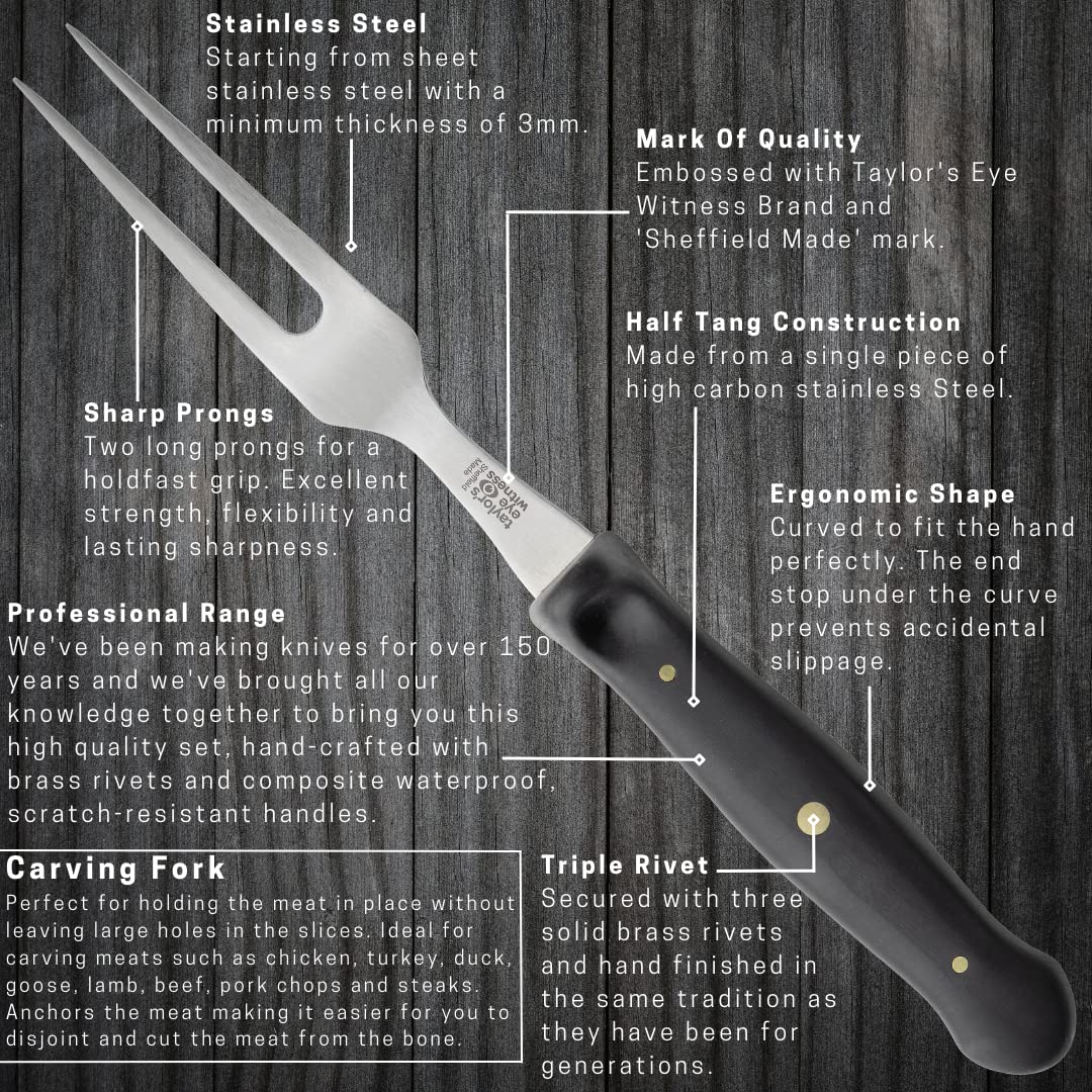 Taylors Eye Witness Professional Series British Made Tranchiergabel – 15cm lange Zinken aus rostfreiem Edelstahl. Dreifach genietet, Halb-Erlkonstruktion, ergonomisch geformter Handgriff