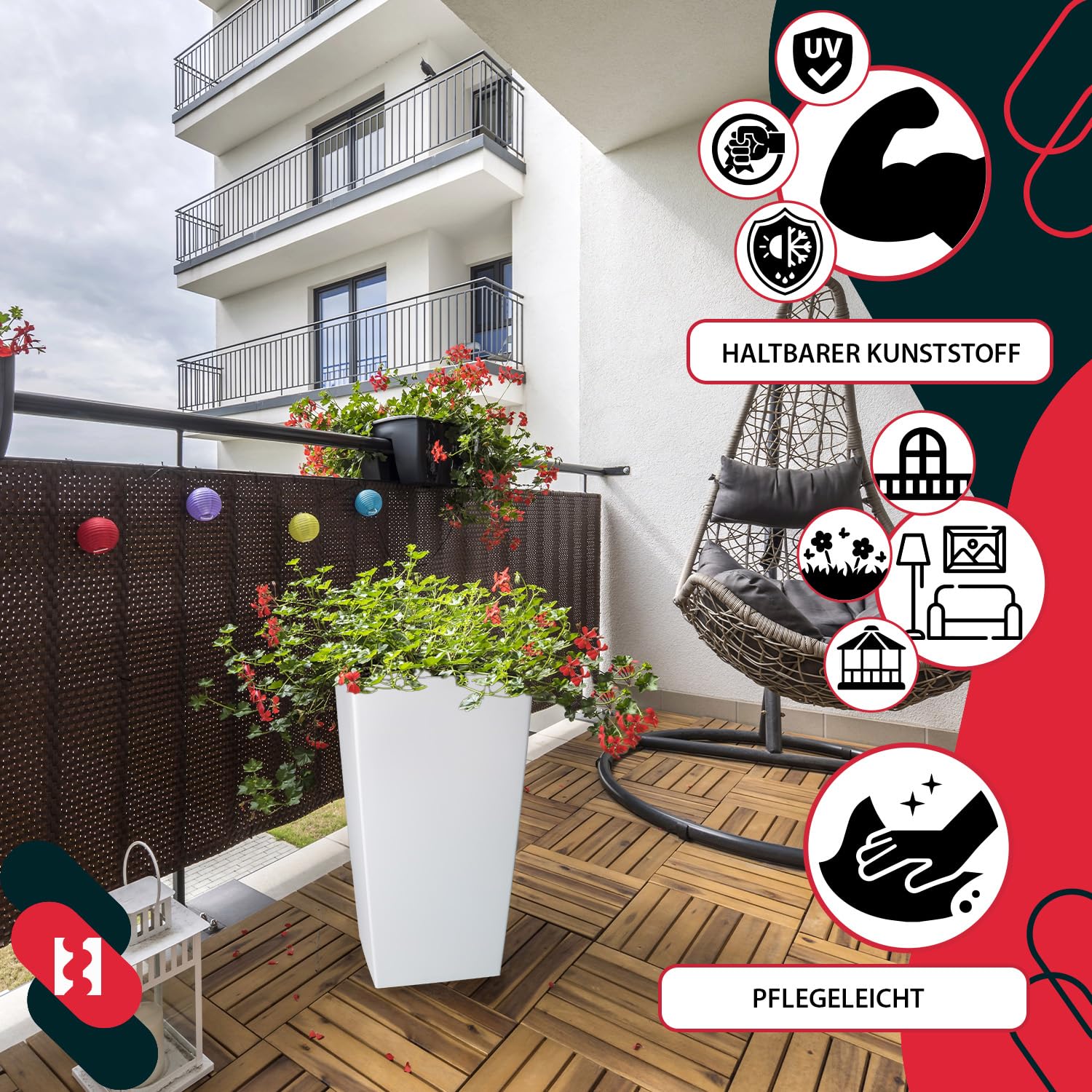 KOTARBAU® - Vaso da fiori quadrato con vaso interno, 291 x 291 x 545 mm, bianco opaco
