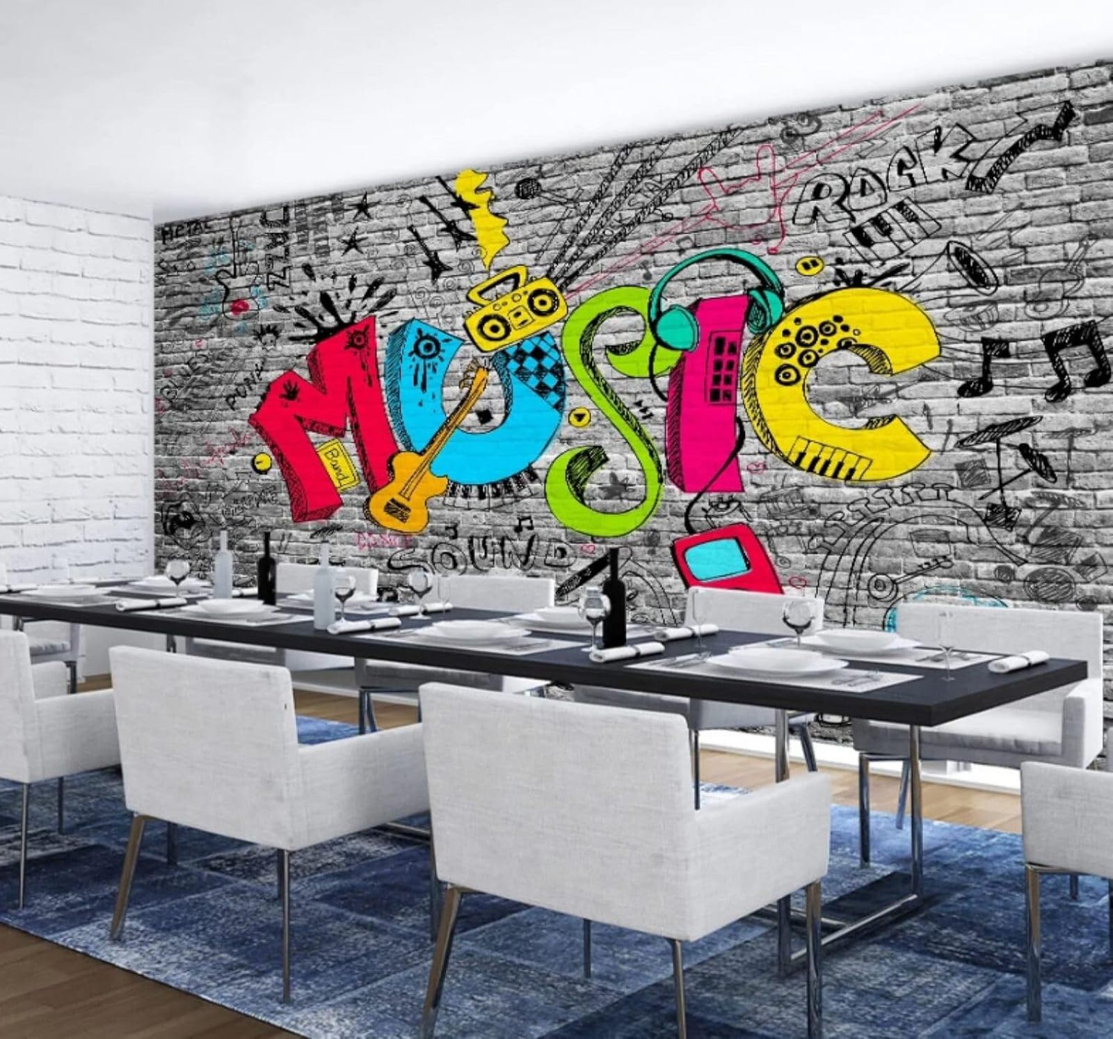 Graffiti Art Music Retro Brick Wall 3D Wallpaper Easy Install Feature Office Living Room Sofa Bedroom TV Background Wall Decoration-200cm×140cm