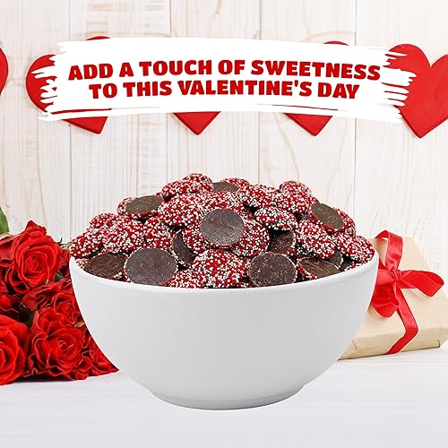 Miniatura 2 de Caramelos para el día de San Valentín  Caramelos de chocolate oscuro Nonpareils, rojo y blanco, paquete a granel de 2 libras
