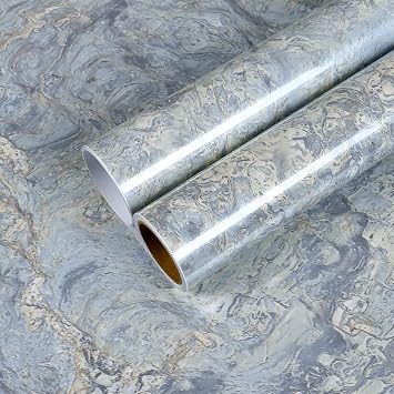 CHIHUT Blue Marble Contact Paper Peel and Stick Countertops Waterproof Glossy Marble Self Adhesive Removable Wallpaper Decorative Vinyl Countertop Wrap for Cabinets Counter Top Covers 17.7x100