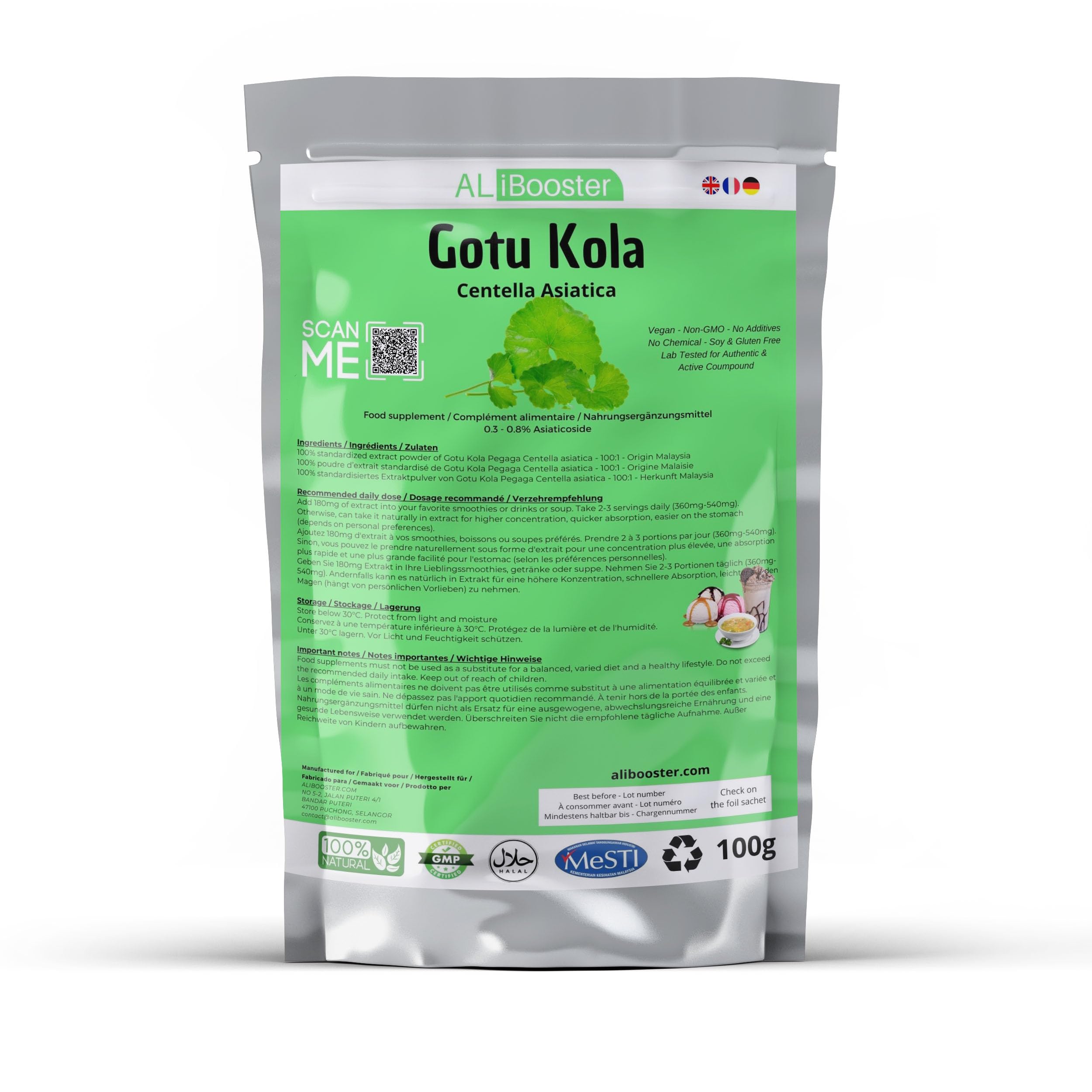 Extrakt Tigergras - Gotu Kola Pegaga Centella Asiatica - Pulver 100g rein 100% natürlich ohne Zusatzstoffe - Für Suppe, Getränke, Backwaren