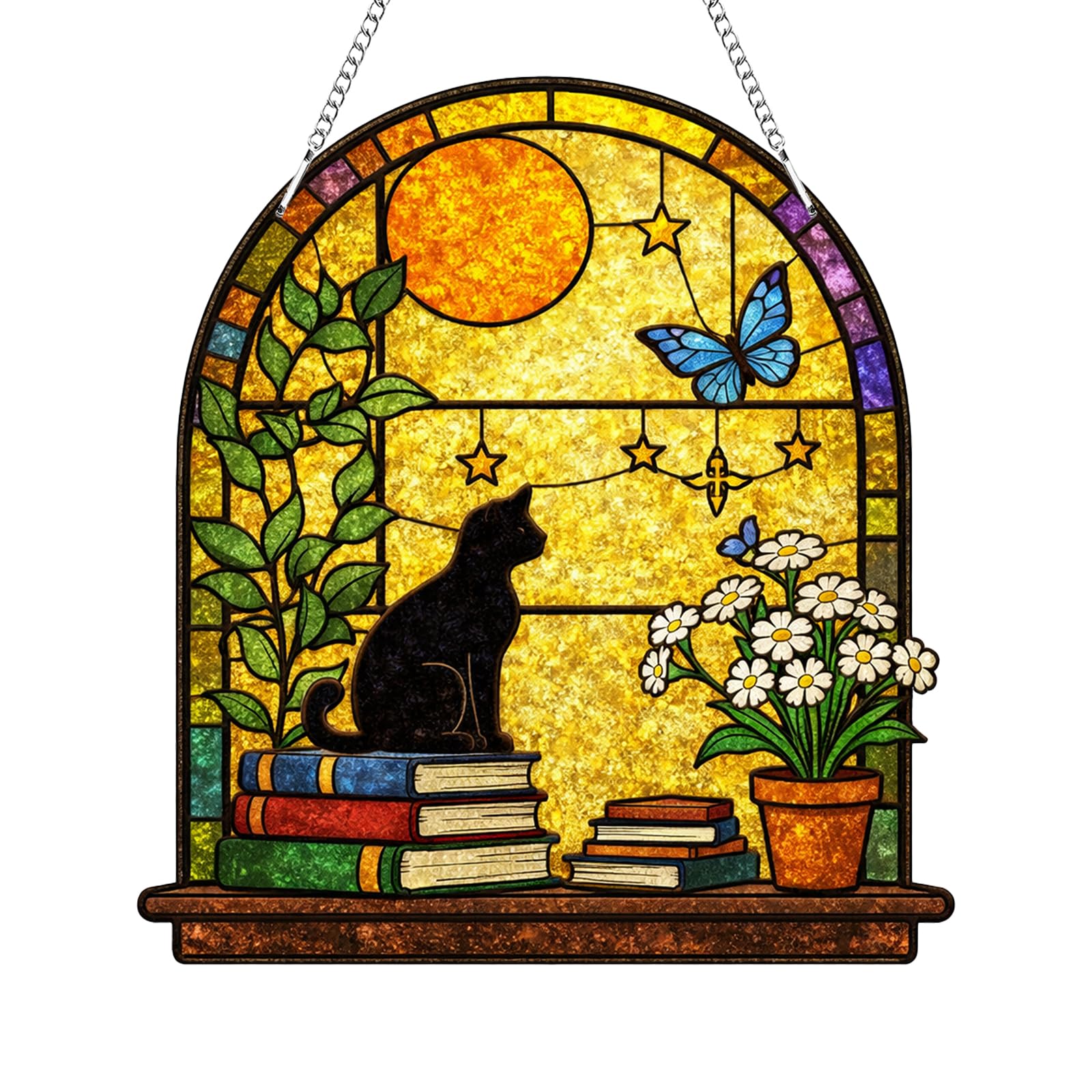 Black Cat Sun Catchers for Windows, Acrylic Stained Glass Style Suncatcher, Coloured Cat Hanging Decoration Gifts for Cat Lovers, Wall Art Decoration for Garden, Bookshelf and Bedroom