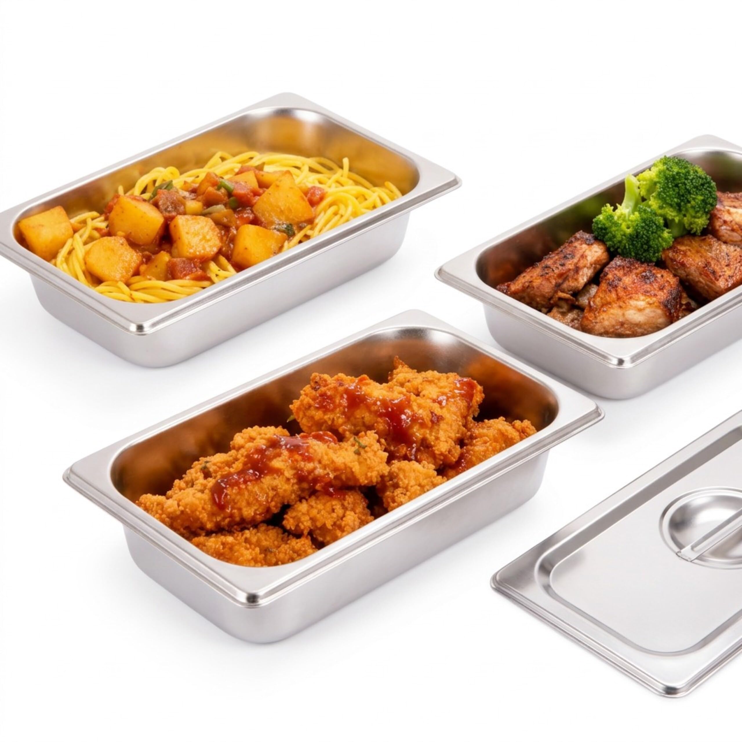 Relaxdays Set 3 contenitori Gastronorm GN 1/3 in Acciaio Inox con Coperchio, 6,5x32,5x17,6 cm, Argento