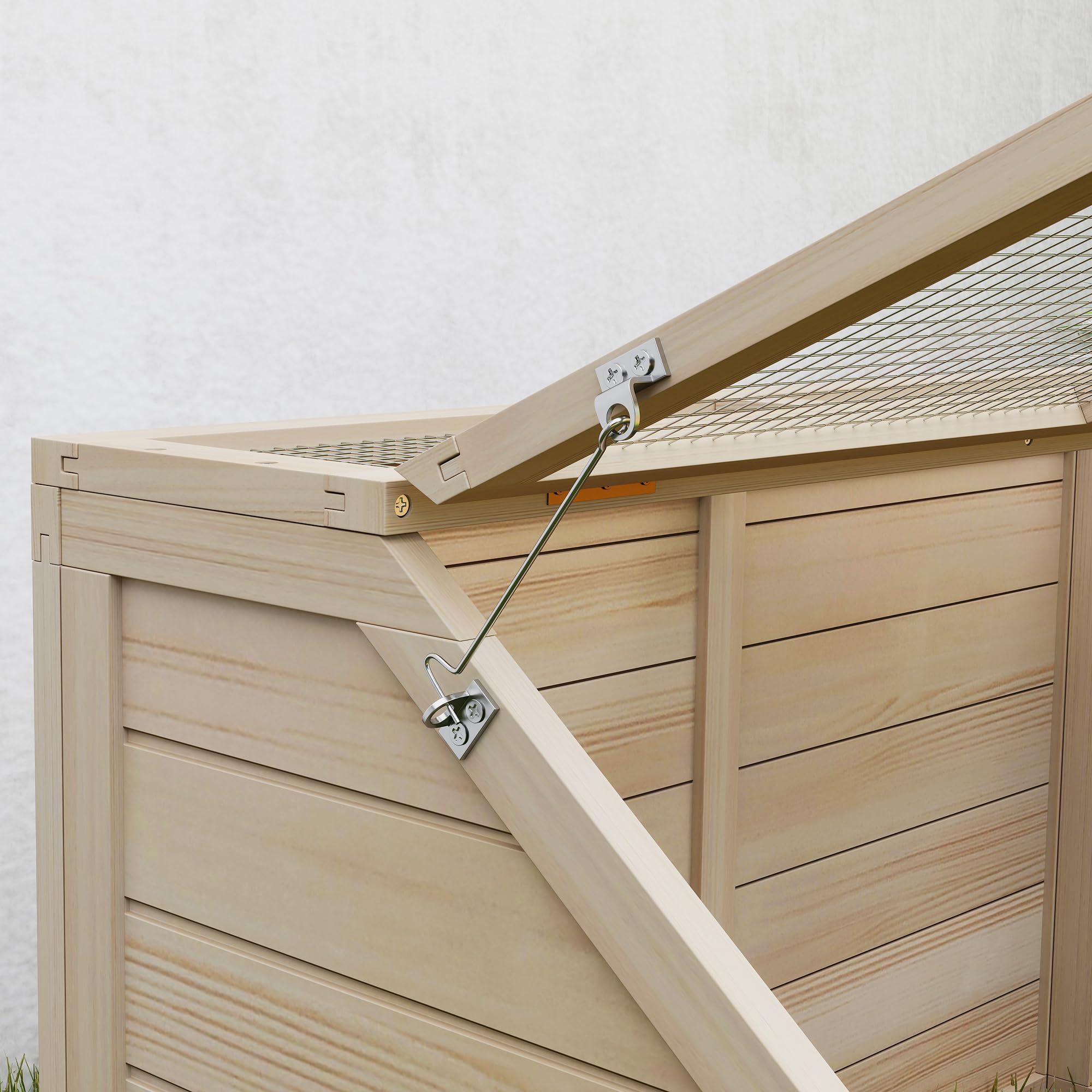 PawHut - Casa de Madera para Tortugas, recinto Exterior para Animales pequeños con Tapa abrable, pestillos y 2 Espacios Separados, sin Fondo, 120 x 55 x 50 cm, Madera Natural