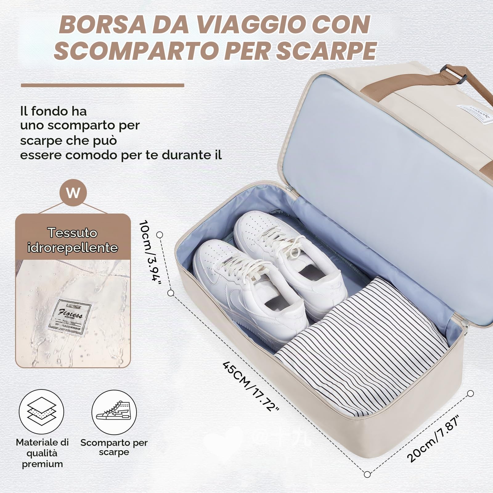 Borsone da Viaggio Sottovuoto con pompa,Bagaglio a Mano Easyjet Borsa da Viaggio con Scomparto per le Scarpe, Borsa da Cabina per Easyjet Borsa Sportiva Borsone da Palestra da Weekend,R3-Beige Marrone