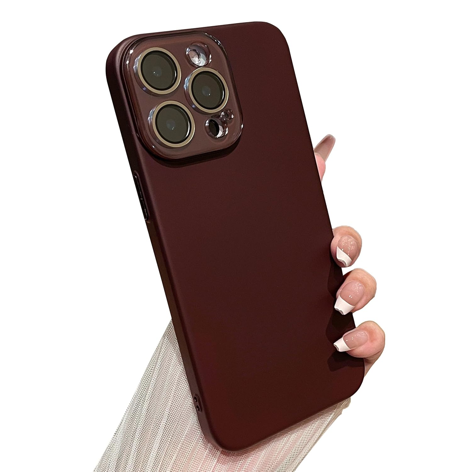 Caseative for iPhone 15 Pro Max Case Solid Color Full Camera Lens Protection Phone Case Wine Red