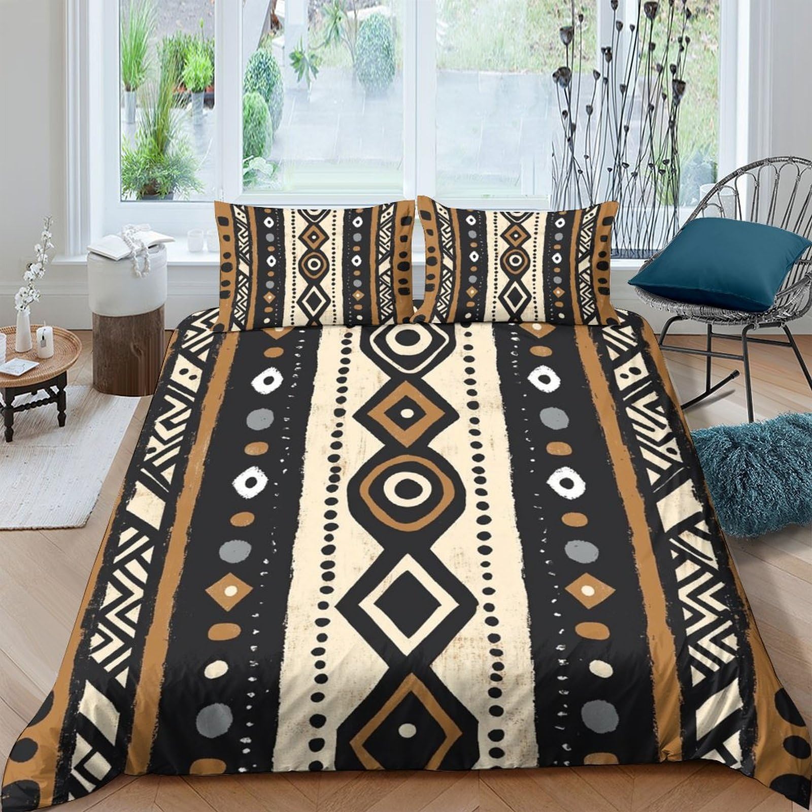 Ctjqhvkz Style-3 3D Printed Tribal Geometric Fitted Sheet Microfiber Soft Breathable African Ethnic Mattress Cover For Bedroom Guestroom Decor Single（135X200cm）