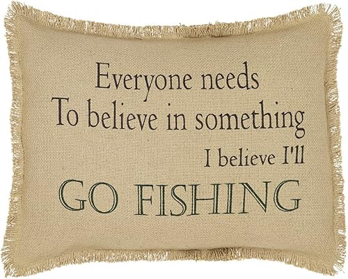 Funda de almohada natural de arpillera I Believe I'll Go Fishing 14x18"