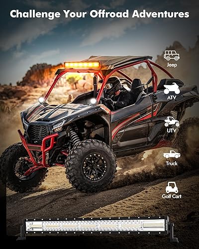 Miniatura 6 de Auxbeam Barra de luz LED ámbar de 30 pulgadas de 180 W de doble color, 6 modos de luz estroboscópica intermitente, luz estroboscópica auxiliar
