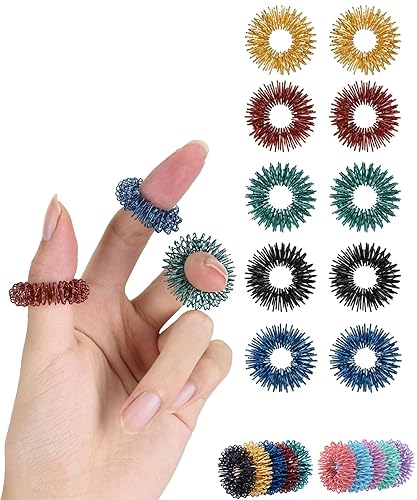 Mr. Pen- Spiky Sensory Rings, 10 Pack, Stress Relief Fidget Sensory Toys, Fidget Rings, Fidget Ring for Anxiety, Stress Relief Rings, Massager for Fidget ADHD Autism - Jewel Tones