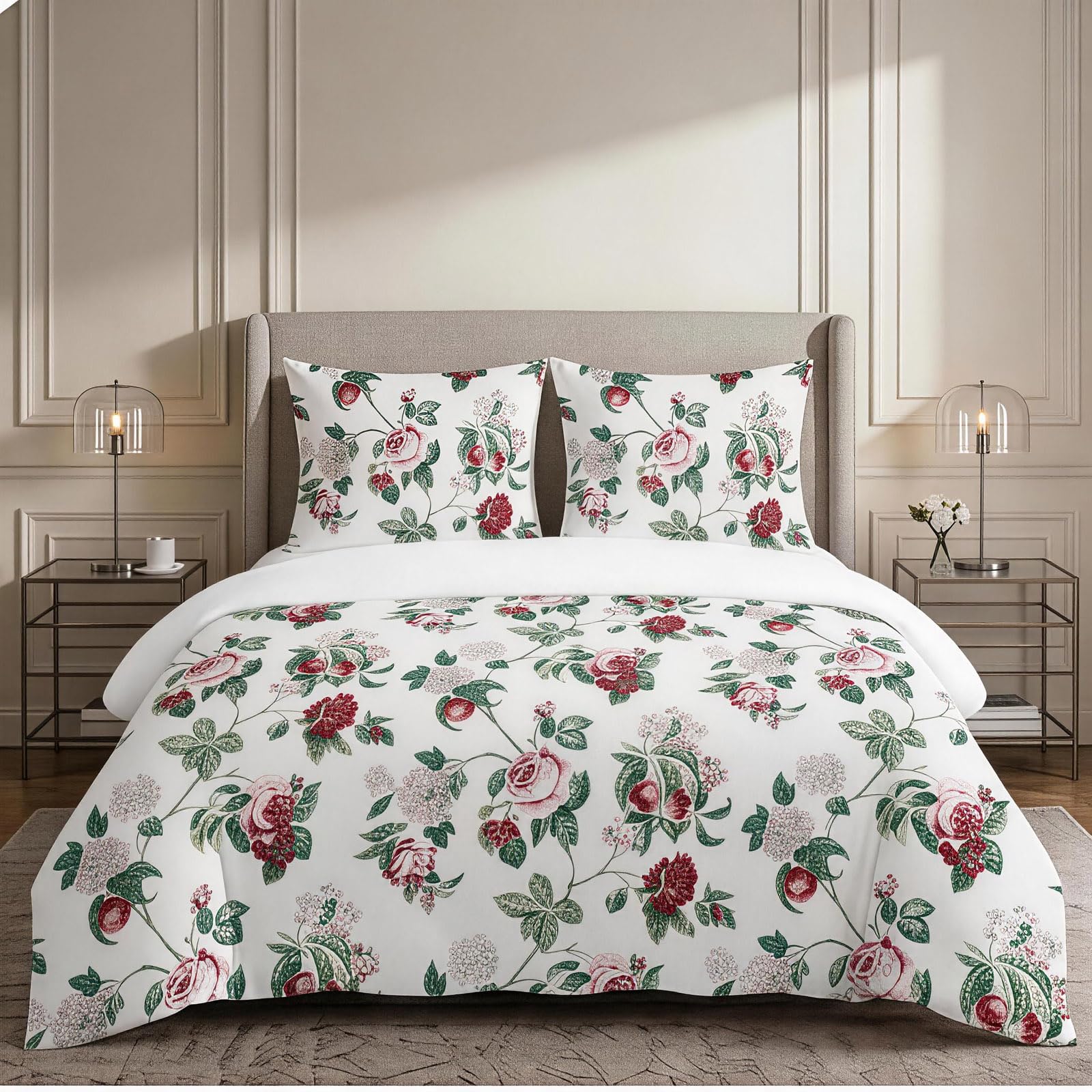 Housse de couette 220 x 240 impression 3D vigne de rose avec parure de lit microfibre douce