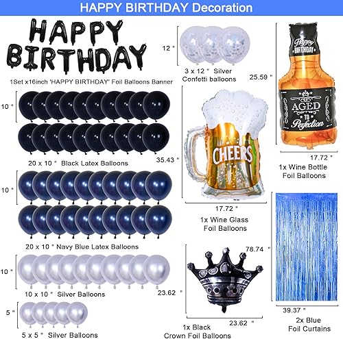 Miniatura 7 de Decoraciones de fiesta negras y azules, decoraciones de feliz cumpleaños para hombres y mujeres, decoración de fiesta negra con cortinas de flecos