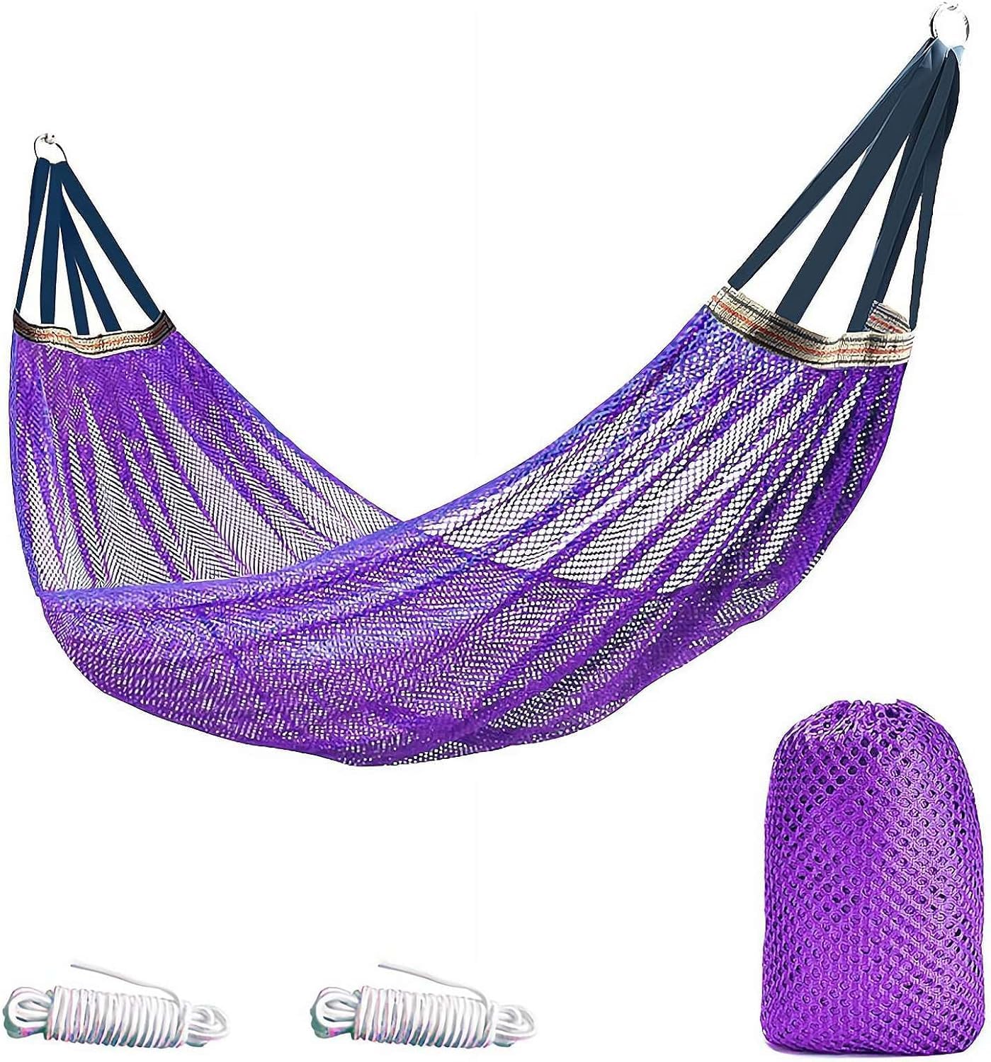 Black Outdoor Hammock - Super Soft & Breathable Nylon Mesh, Portable Camping Hammock With Carry Bag, Handwoven Mayan Family Hammock For Patio & Backyard Relaxation Purple One Size