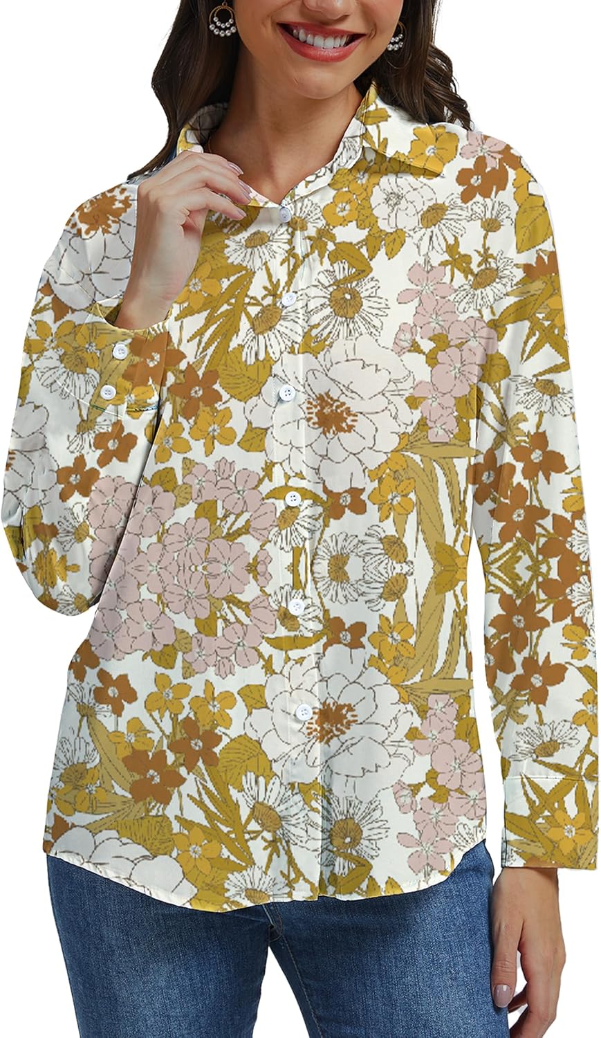 Womens Button Down Blouse Long Sleeve Tops for Women Ladies Collared Shirt Dressy Casual Work 2025 Trendy - Image 6