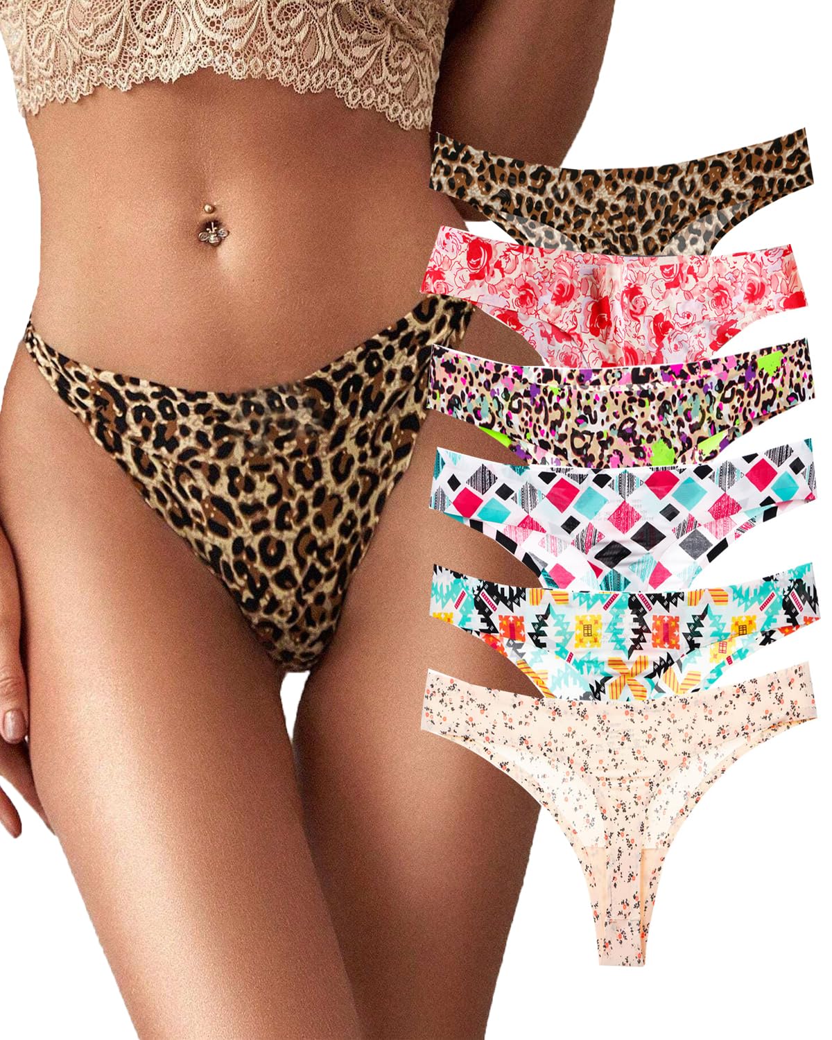 Justgoo Womens Lace G-String Thongs Panties Underwear Low Rise T-Back Underpants Pack of 1-5