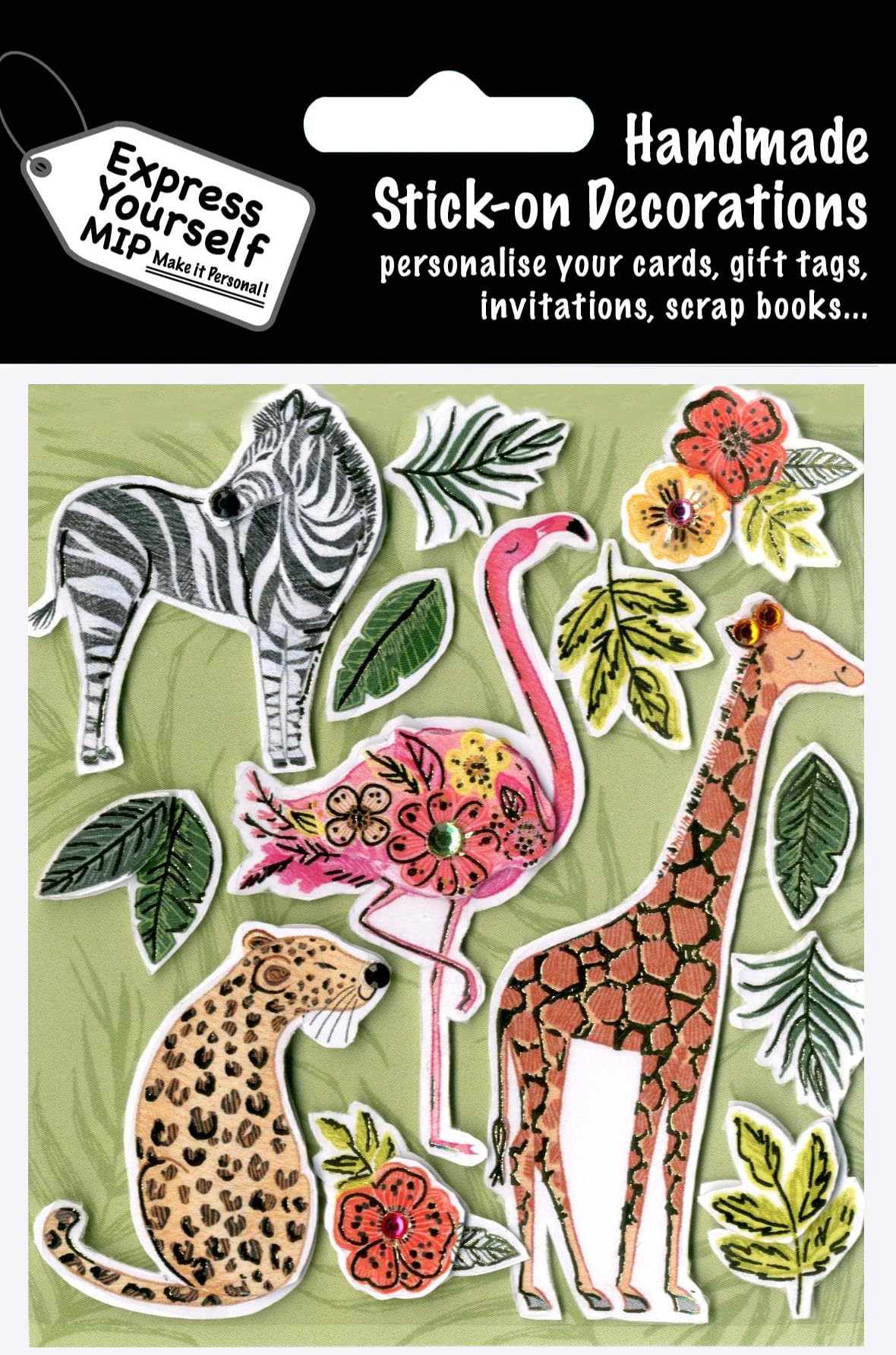 Express Yourself Mip Brown, Green, Beige Express Yourself Diy Safari Animals Diy Greeting Card Toppers Stick-On Craft Decorations