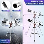 MEEZAA Telescope for Adults Astronomy Professional, 90mm Aperture 800mm Portable Refractor Telescopes for Beginners, Travel Télescope with AZ Mount Stainless Tripod & Carrying Bag & Phone Adapter