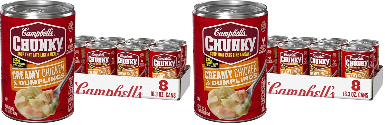 Campbell’s Chunky Soup, Creamy Chicken and Dumplings Soup, 16.3 Oz Can (Case of 8) (Pack of 2)