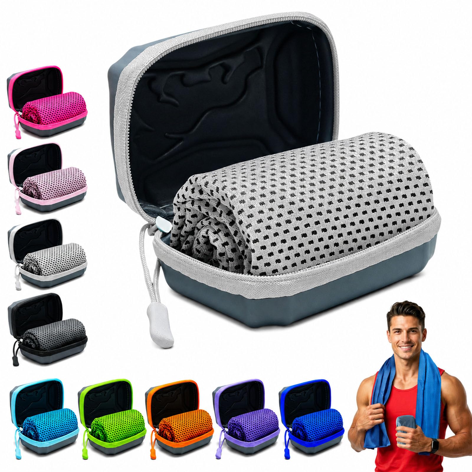 Auriiktch Cooling Towels for Hot Weather, Cool Towels for Neck Hot Weather with Storage Box, Sweat Towel for Men Women Kids Gym Workout Running Yoga Golf Camping (F, S: 30 x 80 cm)