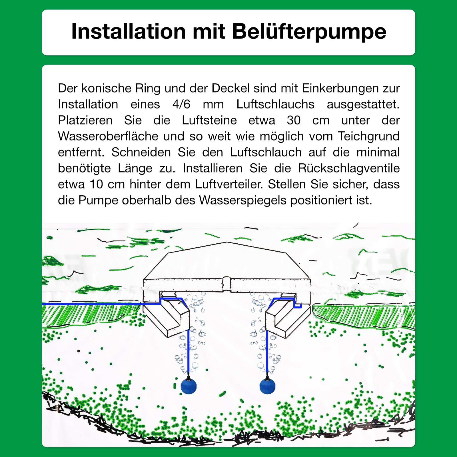 Teich Eisfreihalter Set 4 inkl. regelbarer Luftpumpe und Zubehör, für einen eisfreien Gartenteich, Anti Ice Winter