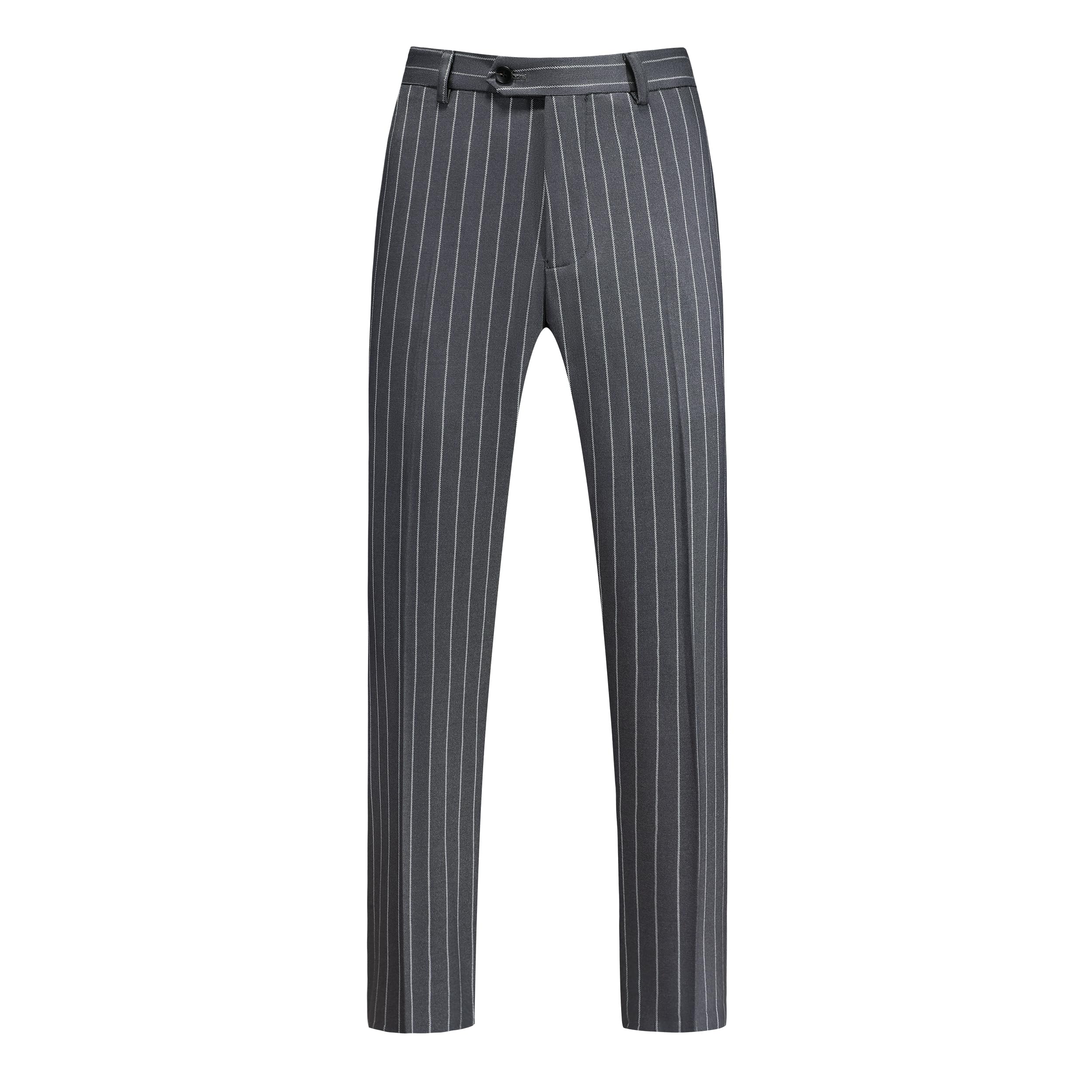 MOGU Pantalones de vestir ajustados a rayas para hombre, ligeros, parte delantera plana, pantalones de traje a rayas, pantalones casuales de negocios