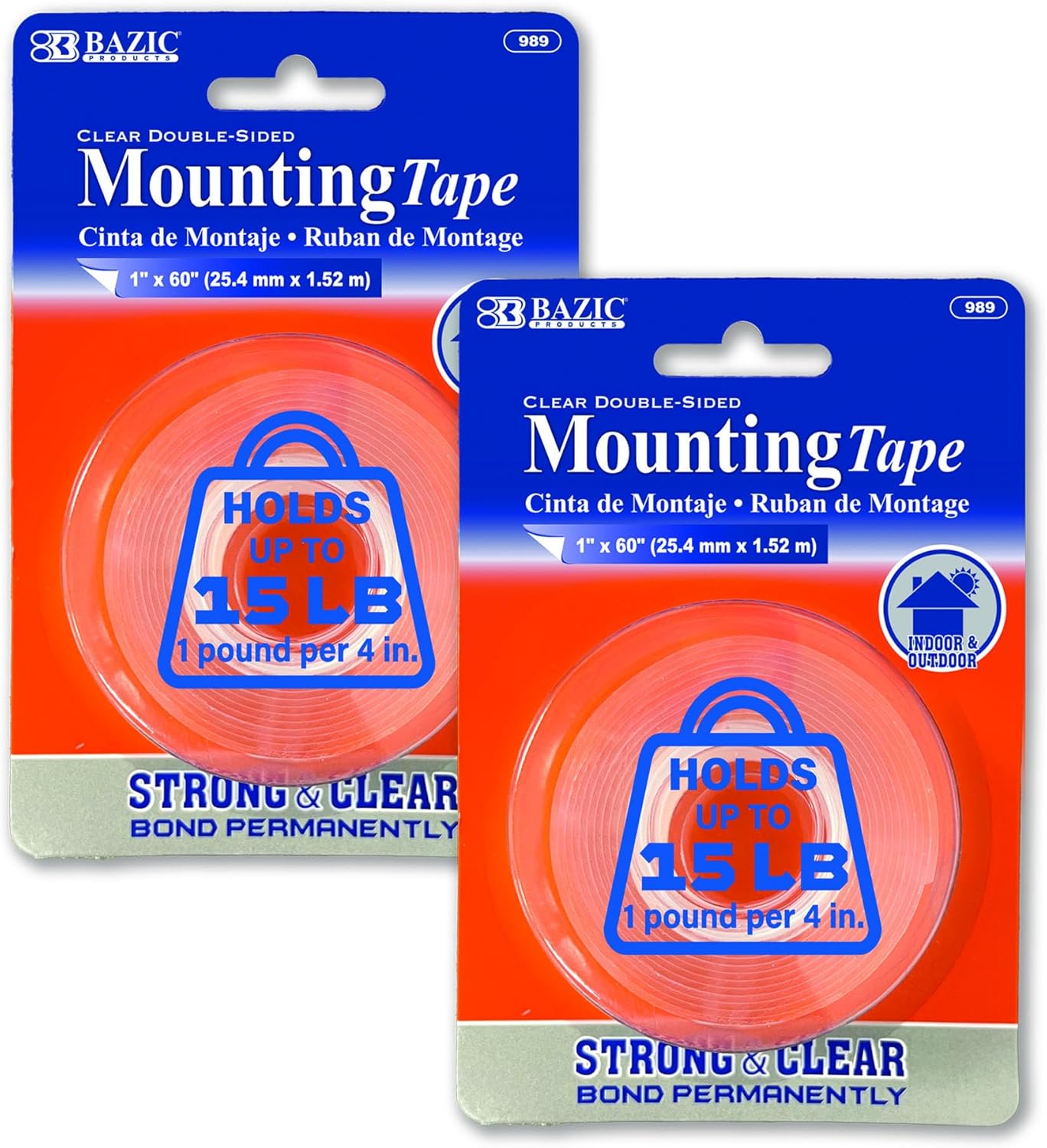 BAZIC PRODUCTS Double Sided Mounting Tape 1 in x 60 in 1 Count