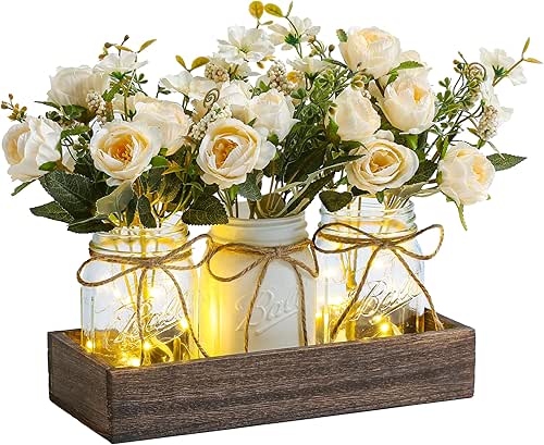 3 Pcs Mason Jar Centerpiece Table Decorations for Dining Table