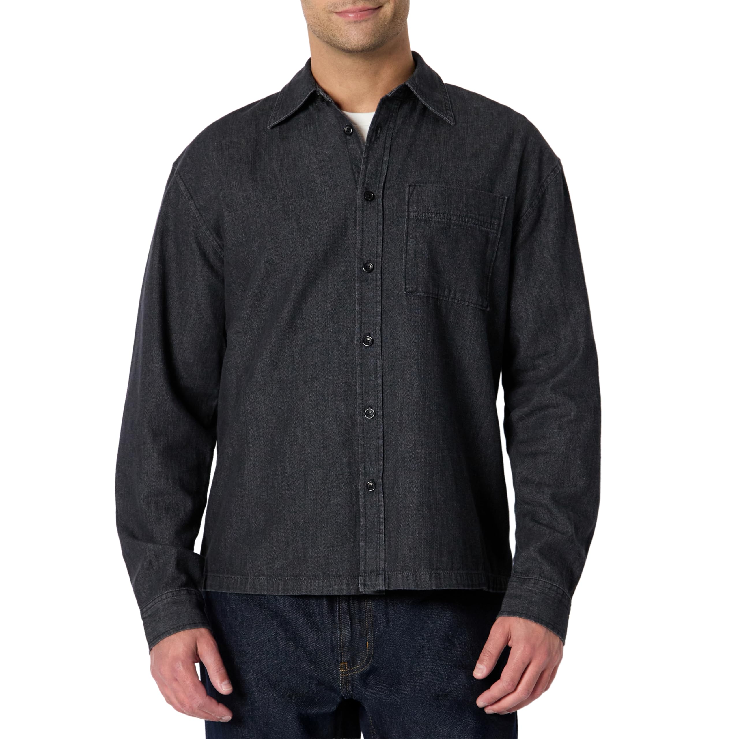 Amazon Essentials Camicia Button Down in Denim, Vestibilità Oversize Moderna Uomo, Nero, M