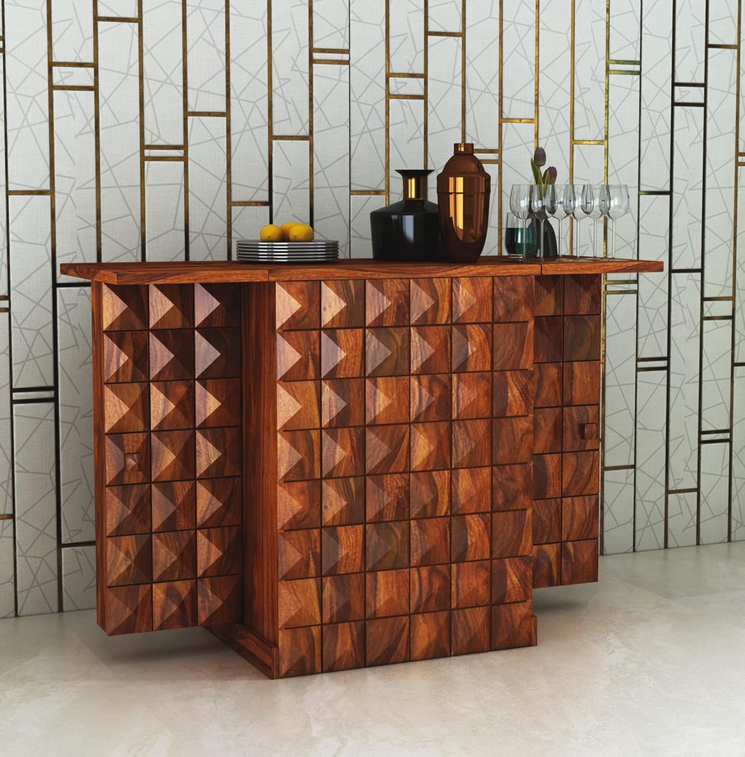 GT ARTS Solid Sheesham Wood Bar for Home Big Wooden Bar