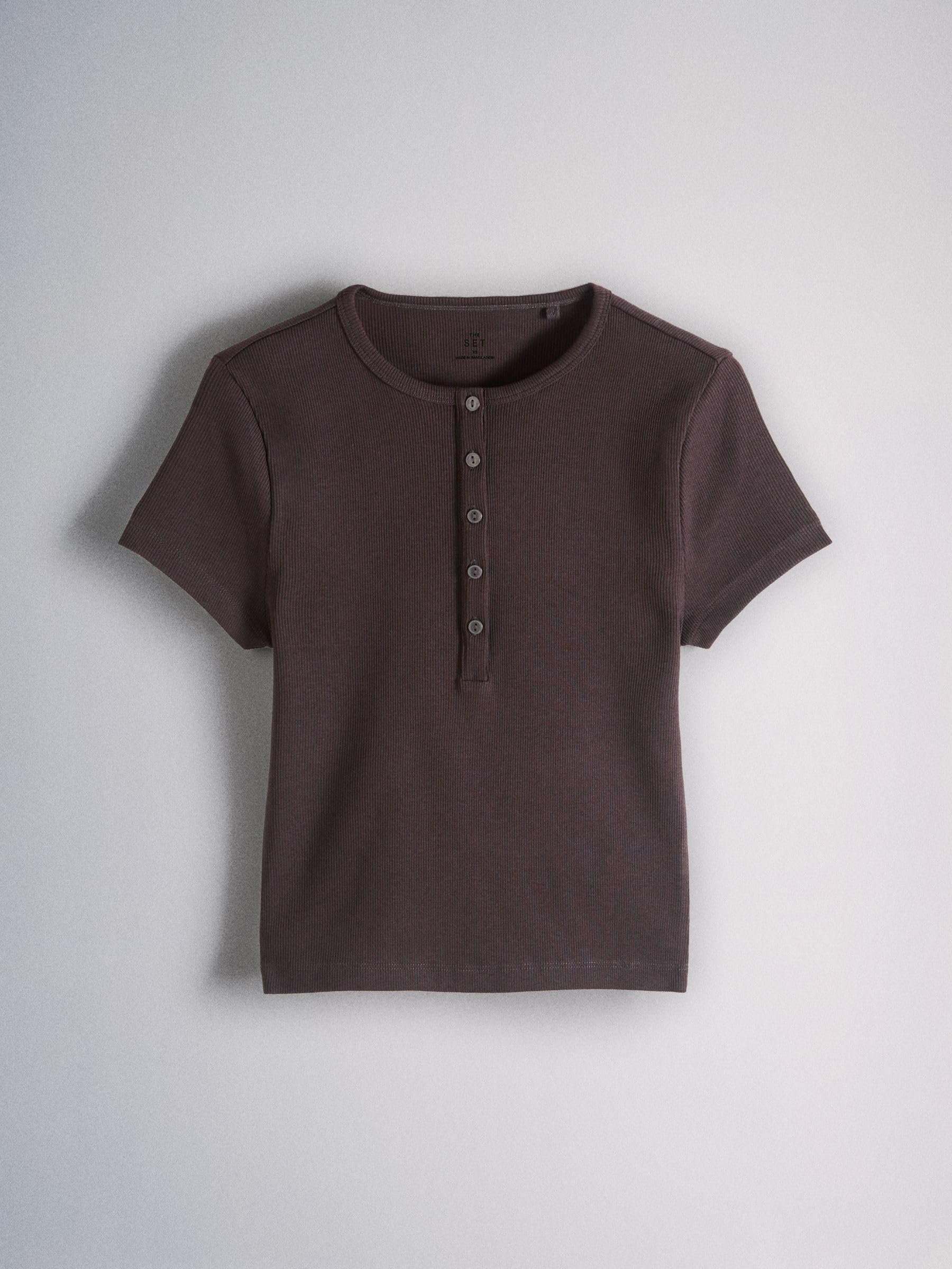THE SET Femme T-Shirt côtelé à col boutonné et Manches Courtes, Lot de 4 | Coupe standard