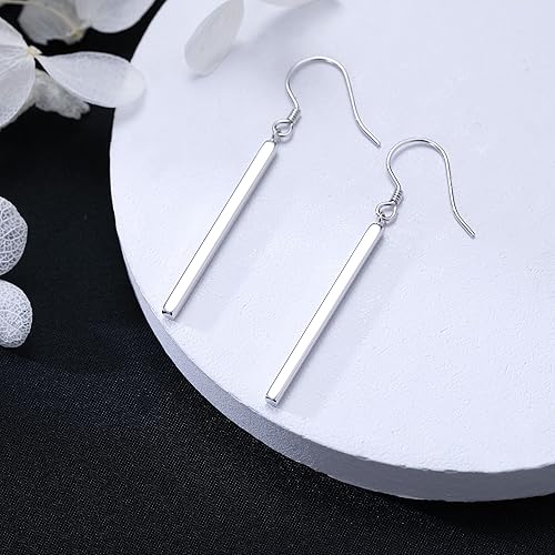 Miniatura 6 de SLUYNZ Solid 925 Sterling Silver Minimalist 2CM3CM Bar Drop Earrings for Women Teens Vertical Bar Dangle Earrings