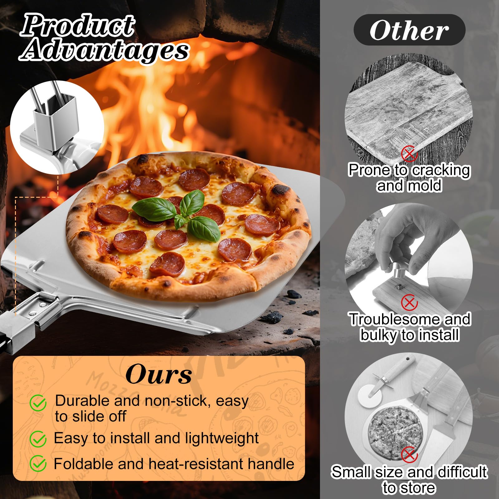Rdddhur Pala per Pizza, Paletta per Pizza con Manico in Legno, Pala per Pizza Corta per la cottura della pizza fatta a mano, Forno e Barbecue per Cuocere Pane