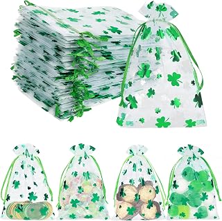 Tapleap Shamrock Organza 가방, 여름 휴가, 동전, 작은 선물, 사탕, 학교, 가정, 사무실, 파티용 주얼리 파우치, 10.2 x 15.2cm(4 x 6인치) 50개