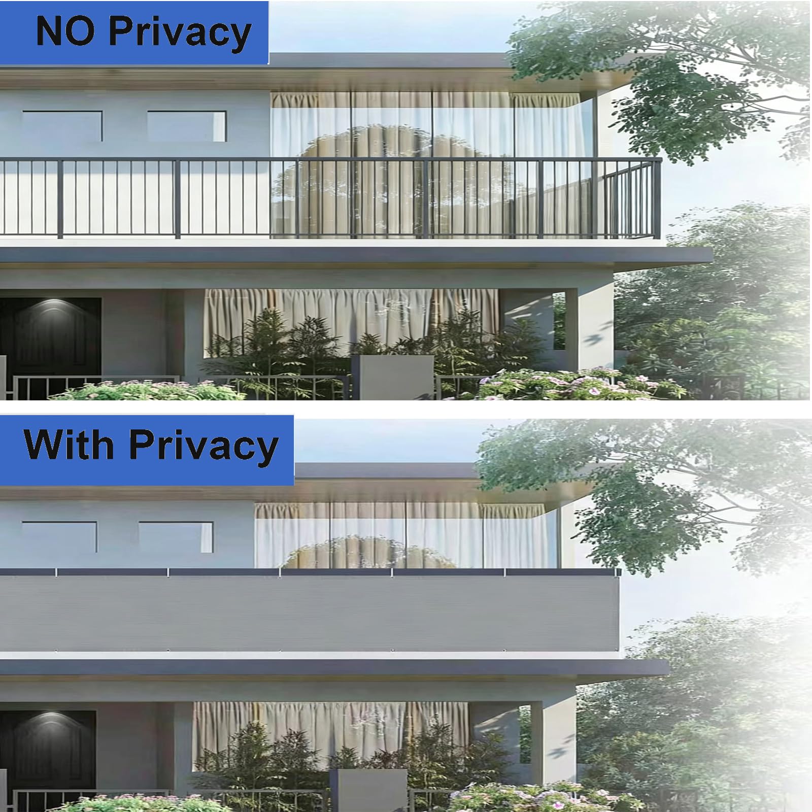 Frangivisto Balcone 60x1000cm Recinzione Copertura per Privacy Balcone, Protezione UV, Impermeabile, Telo Ombreggiante con Occhielli e Fascetta per Terrazza Esterno Piscina, Grigio chiaro