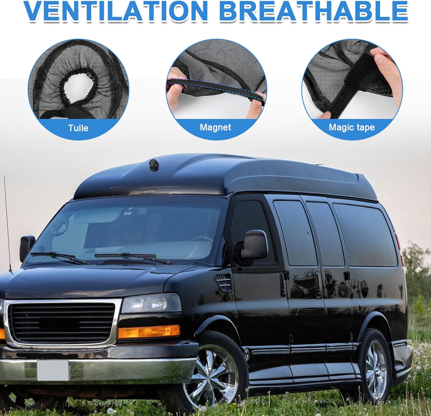 Magnetic Bug Screen for Front Doors, Pair Window Bug Screen Compatible with Chevrolet Express/GMC Savana 1996-2026