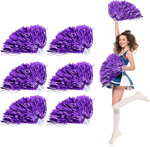 Pompons Sports Main Fleurs, Cheerleading Pompons, 6 Pièces Pompons Pom-Pom Girls Légères pour la School, Danse, la Fête, le Sport (Doré) - 4