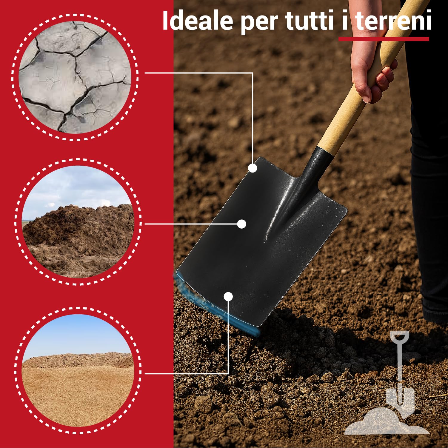 Crisalide® - Vanga Nera da Giardino con Manico in Legno di Faggio 135 cm – Scocca in Acciaio Verniciato Rinforzato, Attacco Conico con Vite Inclusa, Ideale per Terreni Duri, Rocciosi ed Erbosi