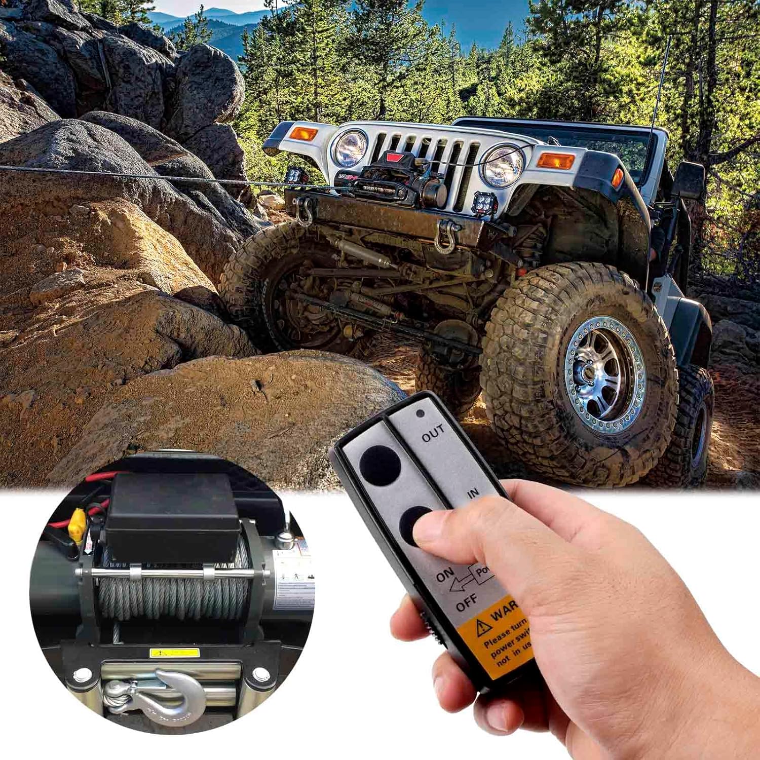 12-24V Recovery Wireless Winch Remote Control Kit for Car Truck Jeep ATV SUV Handset Switch Controller 100 Feet Wireless Remote for Winch
