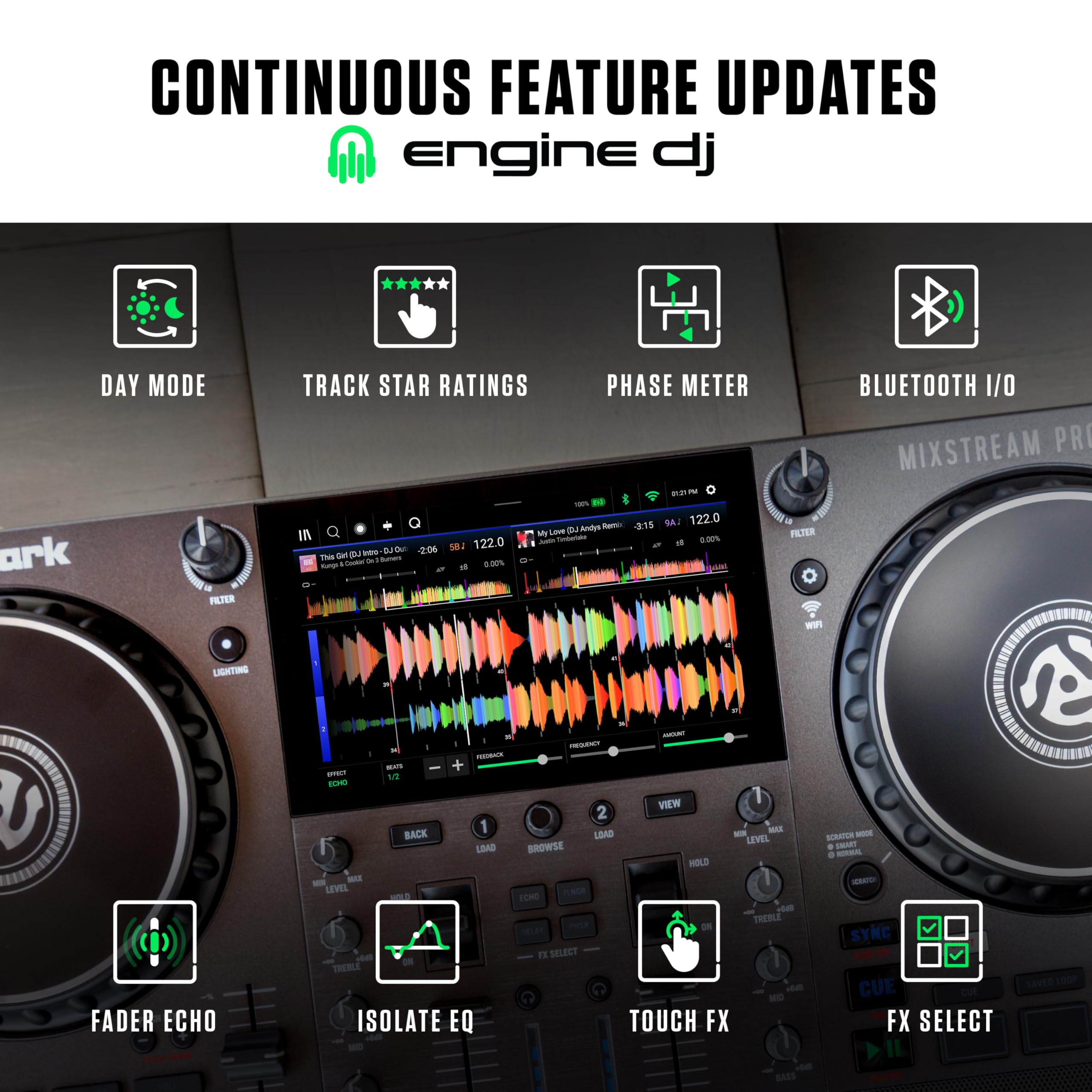 Numark Mixstream Pro Go Controller DJ z mixerem, separacją stem, głośnikami, Wi-Fi, ekranem dotykowym, kompatybilny z Serato DJ