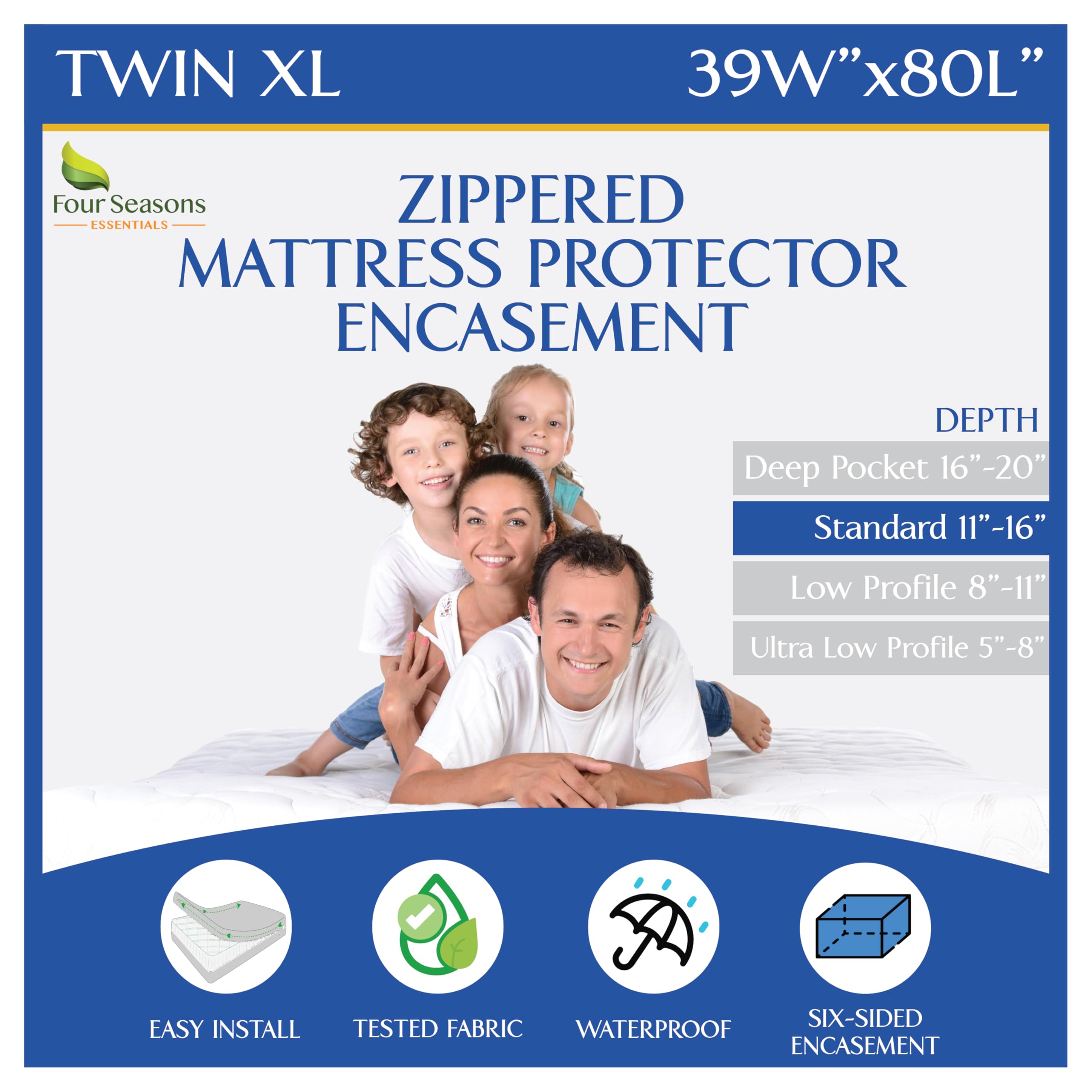 Twin Extra Long (XL) Mattress Protector Zippered Bed Bug Waterproof Encasement Hypoallergenic Premium Quality Cover Protects Against Dust Allergies